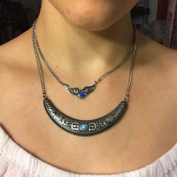Blue and silver layered necklace - Picture 4 of 4
